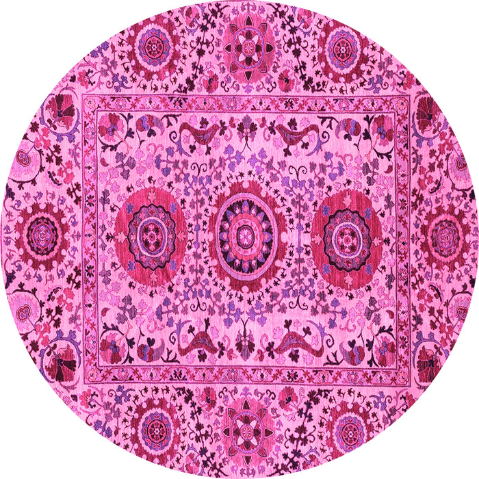 Round Machine Washable Abstract Pink Modern Rug, wshabs3905pnk