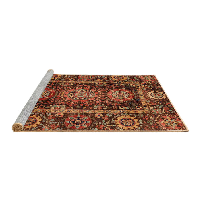 Sideview of Machine Washable Abstract Saffron Red Rug, wshabs3906