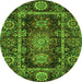 Round Machine Washable Oriental Green Traditional Area Rugs, wshabs3906grn