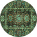 Round Oriental Turquoise Traditional Rug, abs3906turq