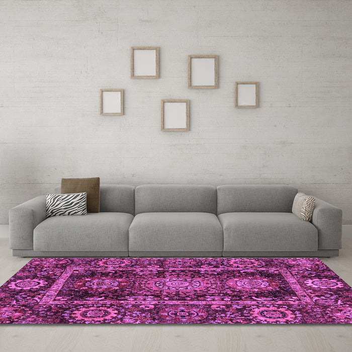 Machine Washable Oriental Purple Traditional Area Rugs in a Living Room, wshabs3906pur