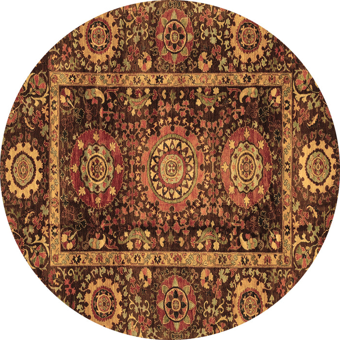 Round Machine Washable Oriental Brown Traditional Rug, wshabs3906brn