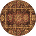 Round Machine Washable Oriental Brown Traditional Rug, wshabs3906brn