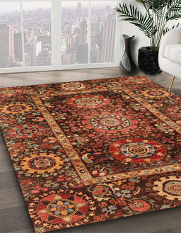 Abstract Saffron Red Oriental Rug in Family Room, abs3906