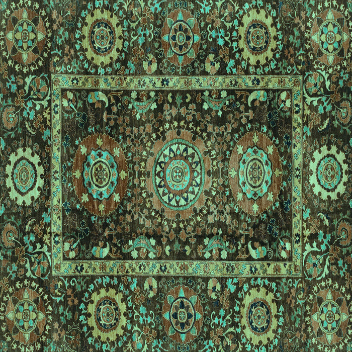 Square Machine Washable Oriental Turquoise Traditional Area Rugs, wshabs3906turq