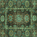 Square Machine Washable Oriental Turquoise Traditional Area Rugs, wshabs3906turq