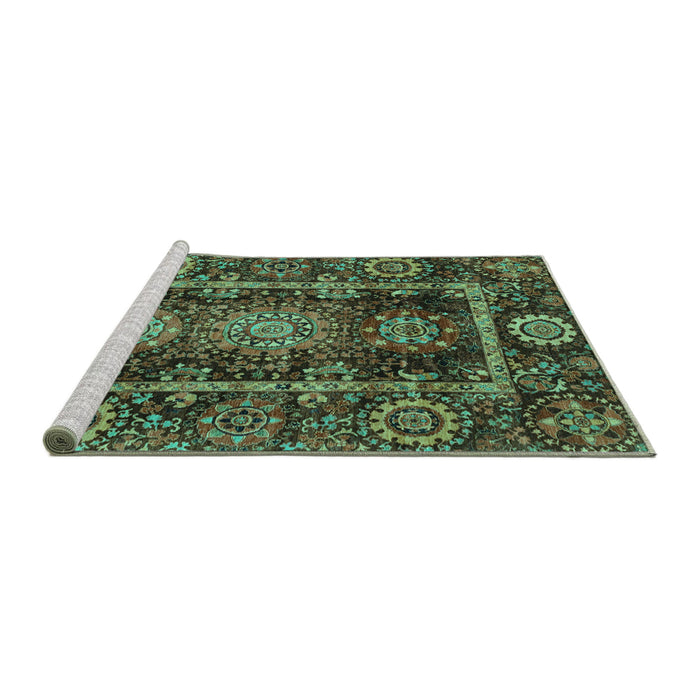 Sideview of Machine Washable Oriental Turquoise Traditional Area Rugs, wshabs3906turq