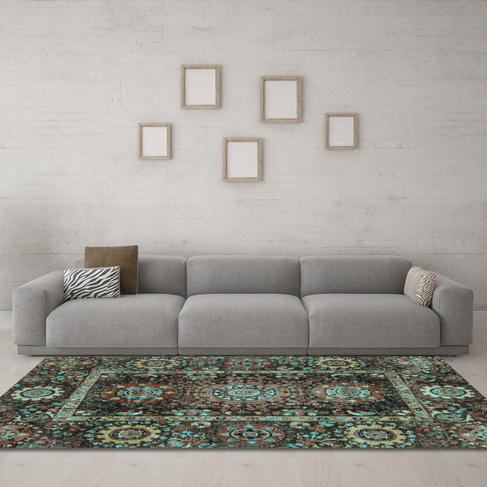Machine Washable Oriental Light Blue Traditional Rug in a Living Room, wshabs3906lblu