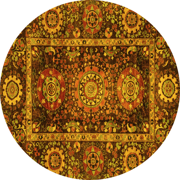 Round Oriental Yellow Traditional Rug, abs3906yw