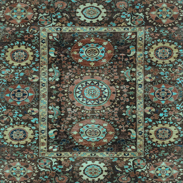 Square Machine Washable Oriental Light Blue Traditional Rug, wshabs3906lblu