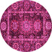 Round Machine Washable Oriental Pink Traditional Rug, wshabs3906pnk