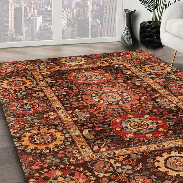 Abstract Saffron Red Oriental Rug in Family Room, abs3906