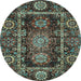 Round Machine Washable Oriental Light Blue Traditional Rug, wshabs3906lblu