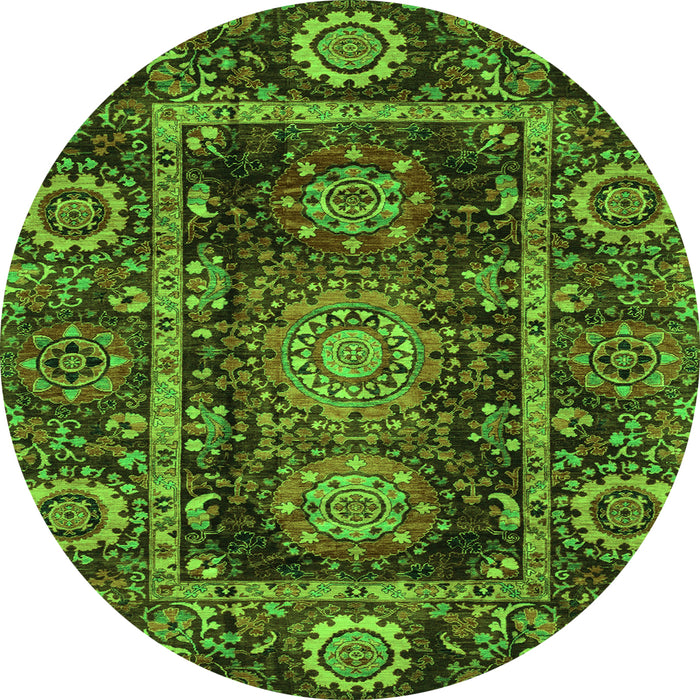 Round Oriental Green Traditional Rug, abs3906grn