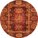 Round Machine Washable Oriental Orange Traditional Area Rugs, wshabs3906org