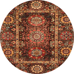 Round Machine Washable Abstract Saffron Red Rug, wshabs3906