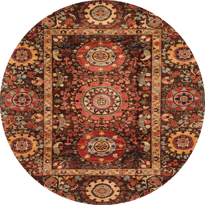 Round Abstract Saffron Red Oriental Rug, abs3906