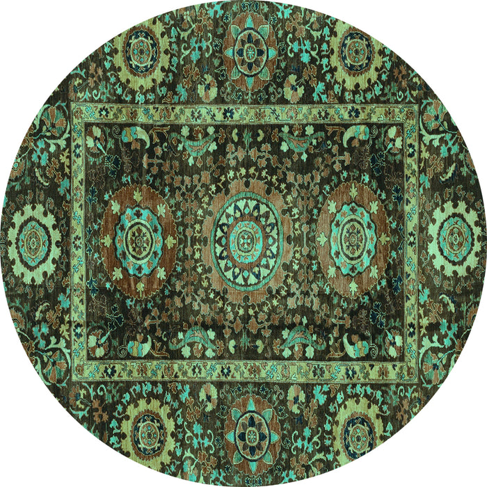 Round Machine Washable Oriental Turquoise Traditional Area Rugs, wshabs3906turq