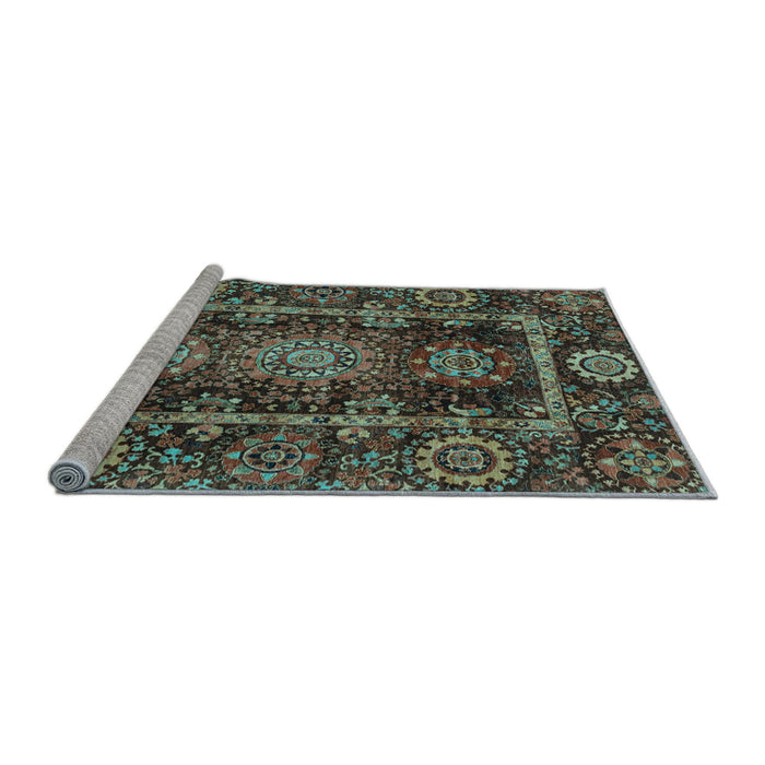 Sideview of Machine Washable Oriental Light Blue Traditional Rug, wshabs3906lblu