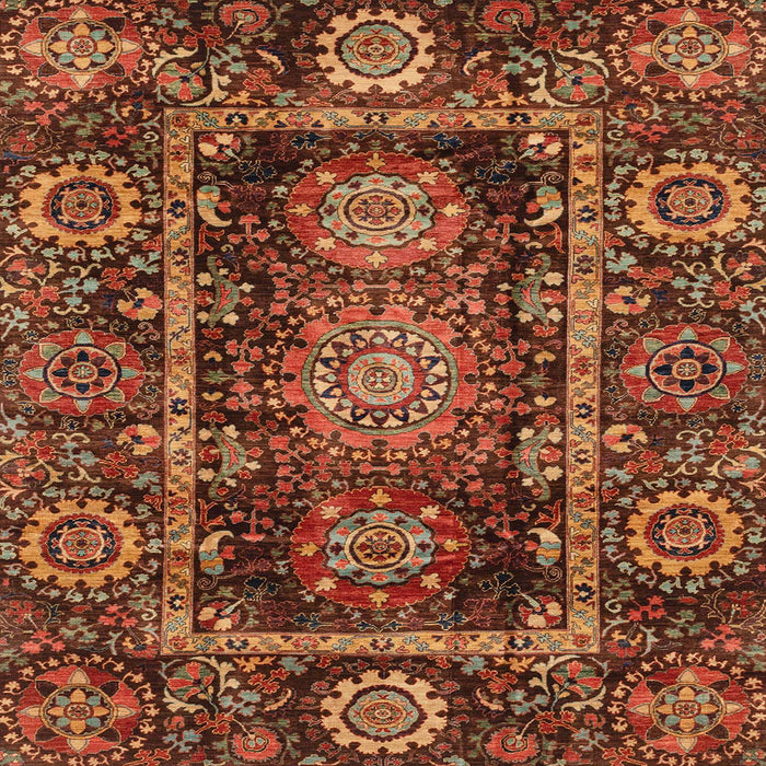 Square Abstract Saffron Red Oriental Rug, abs3906