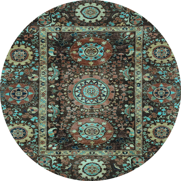 Round Oriental Light Blue Traditional Rug, abs3906lblu