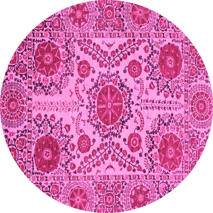 Round Machine Washable Abstract Pink Modern Rug, wshabs3907pnk