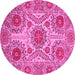 Round Machine Washable Abstract Pink Modern Rug, wshabs3907pnk