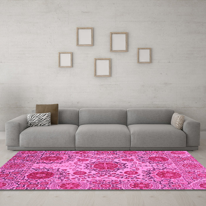 Machine Washable Abstract Pink Modern Rug in a Living Room, wshabs3907pnk