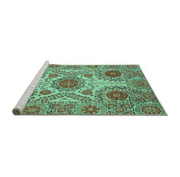 Sideview of Machine Washable Abstract Turquoise Modern Area Rugs, wshabs3907turq