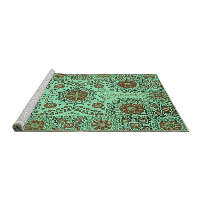 Sideview of Machine Washable Abstract Turquoise Modern Area Rugs, wshabs3907turq