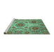 Sideview of Machine Washable Abstract Turquoise Modern Area Rugs, wshabs3907turq