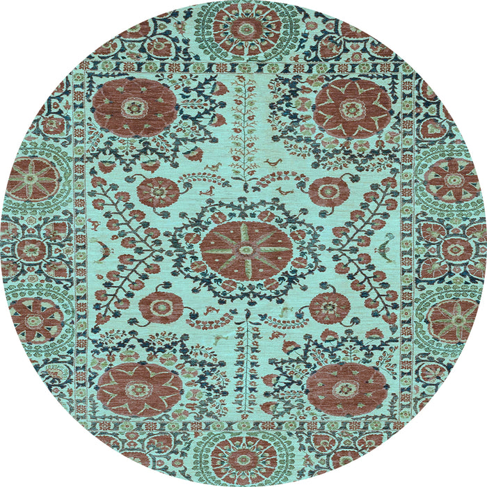 Round Machine Washable Abstract Light Blue Modern Rug, wshabs3907lblu