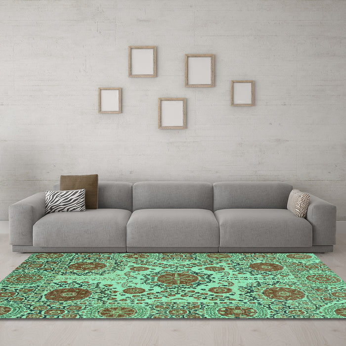Machine Washable Abstract Turquoise Modern Area Rugs in a Living Room,, wshabs3907turq