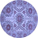 Round Machine Washable Abstract Blue Modern Rug, wshabs3907blu