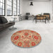 Round Machine Washable Abstract Red Rug in a Office, wshabs3907