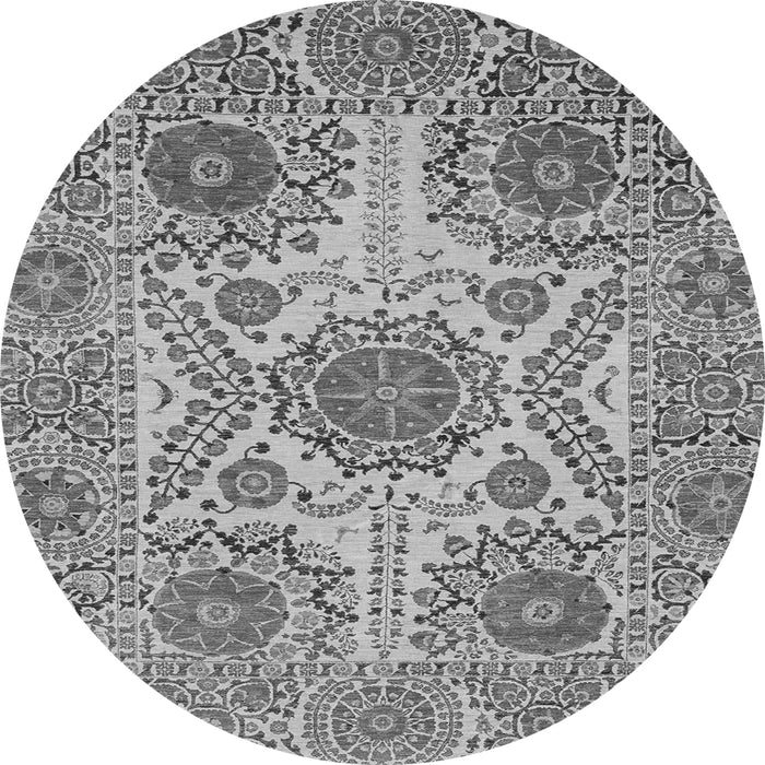 Round Machine Washable Abstract Gray Modern Rug, wshabs3907gry