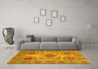 Machine Washable Abstract Yellow Modern Rug, wshabs3907yw