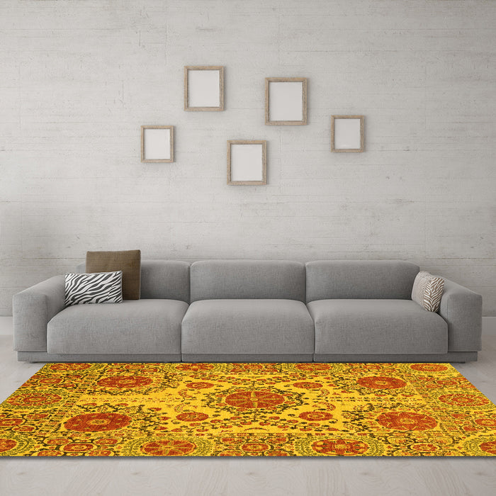 Machine Washable Abstract Yellow Modern Rug in a Living Room, wshabs3907yw