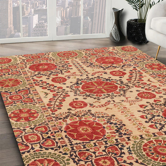 Abstract Red Modern Rug in Family Room, abs3907