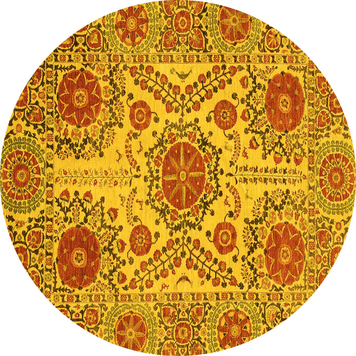 Round Machine Washable Abstract Yellow Modern Rug, wshabs3907yw