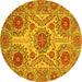 Round Machine Washable Abstract Yellow Modern Rug, wshabs3907yw