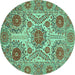 Round Machine Washable Abstract Turquoise Modern Area Rugs, wshabs3907turq