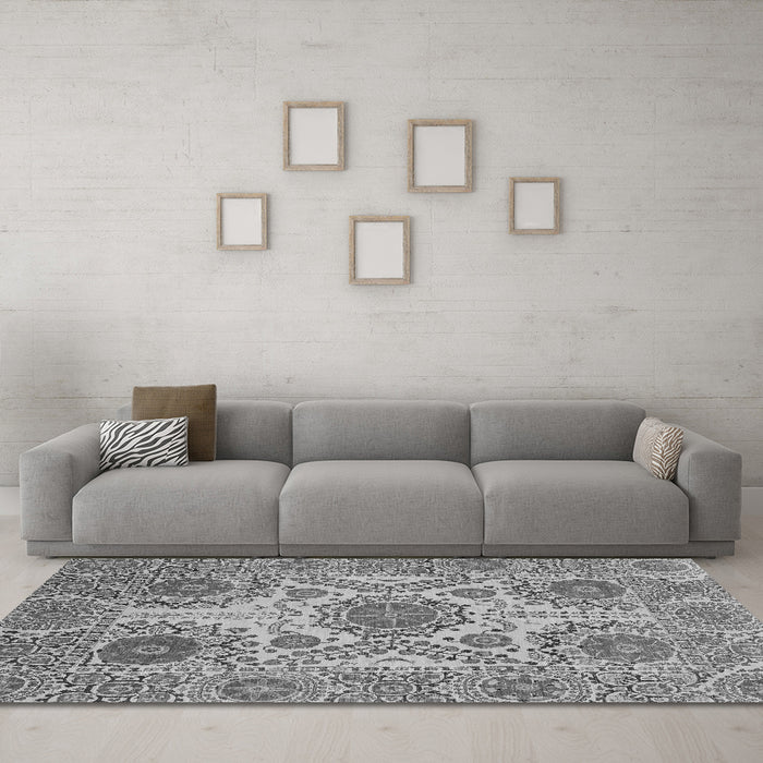 Machine Washable Abstract Gray Modern Rug in a Living Room,, wshabs3907gry