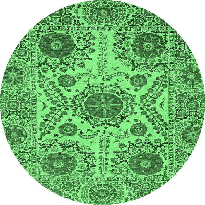 Round Machine Washable Abstract Emerald Green Modern Area Rugs, wshabs3907emgrn