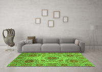 Machine Washable Abstract Green Modern Rug, wshabs3907grn