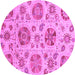 Round Machine Washable Abstract Purple Modern Area Rugs, wshabs3908pur