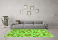 Machine Washable Abstract Green Modern Rug, wshabs3908grn