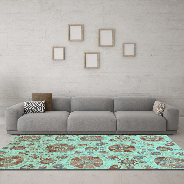Machine Washable Abstract Light Blue Modern Rug in a Living Room, wshabs3908lblu