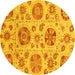 Round Machine Washable Abstract Yellow Modern Rug, wshabs3908yw