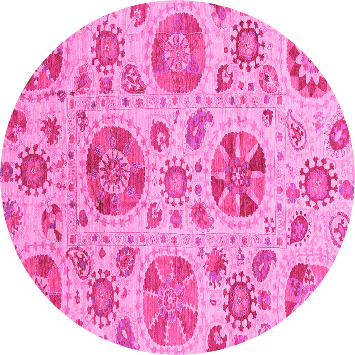 Round Machine Washable Abstract Pink Modern Rug, wshabs3908pnk